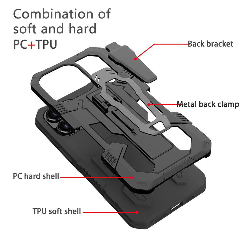 Black Apple iPhone 13 Pro Case - Military Kickstand Series with Belt Clip