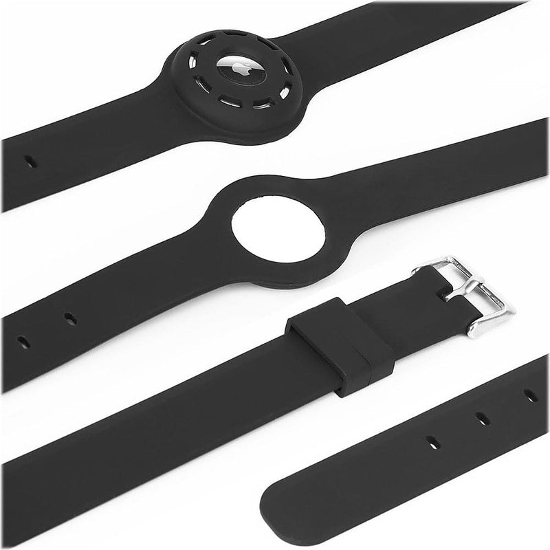 Adjustable Silicone Dog Collar for Apple AirTag (Large Dogs) (2-Pack) - Black
