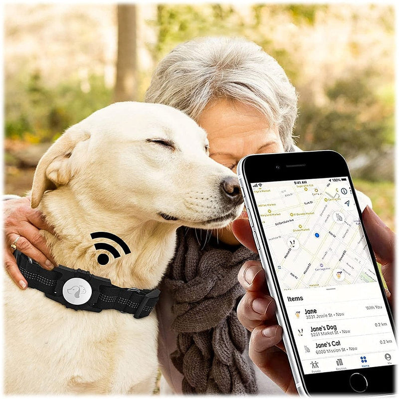 Adjustable Nylon Collar Case for Apple AirTag (Medium Dogs) - Black
