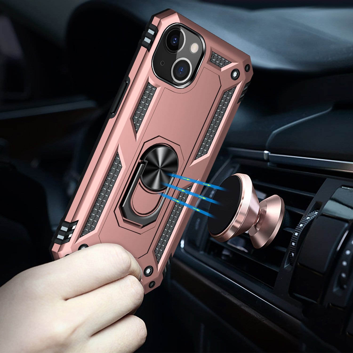 Rose Gold Apple iPhone 13 & iPhone 14 Case - Kickstand Series with Belt Clip