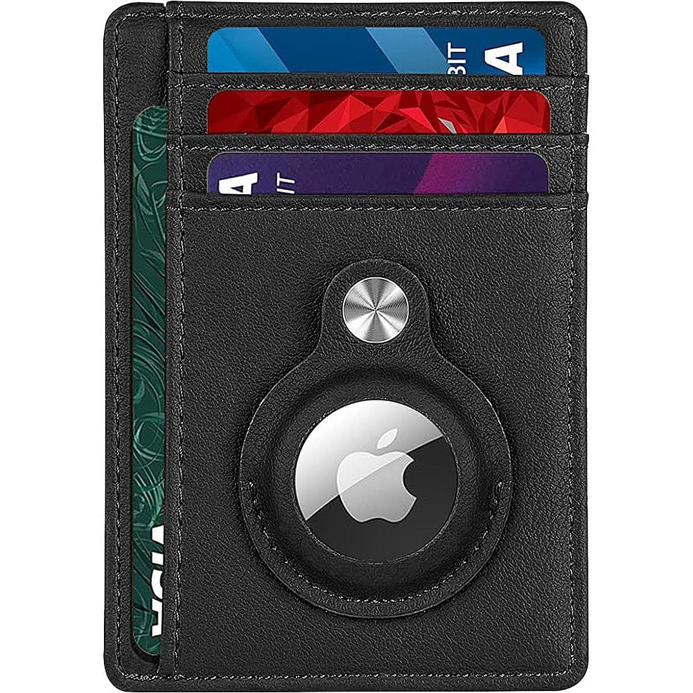 Slim Genuine Leather Wallet Case for Apple AirTag - Black