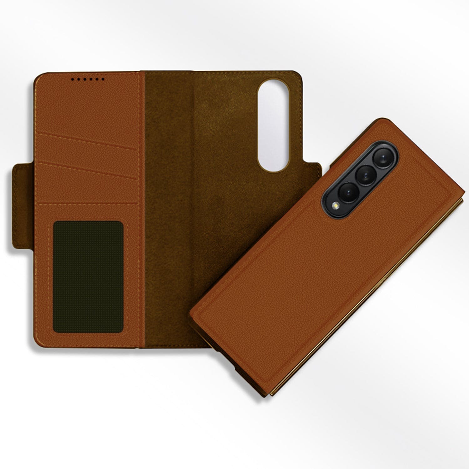 Leather Folio Wallet Case for Samsung Galaxy Z Fold4 - Brown
