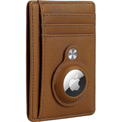 Slim Genuine Leather Wallet Case for Apple AirTag - Brown