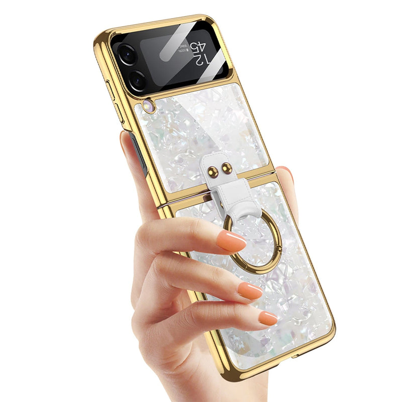 Marble with Ring Case for Samsung Galaxy Z Flip4 - White
