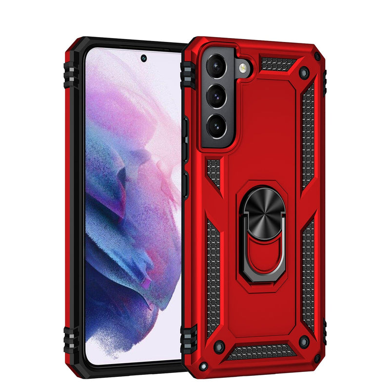 Military Kickstand Series Case with Belt Clip for Galaxy S22 - Red