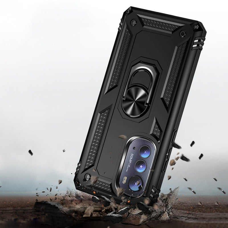 Military Kickstand Series Case with Belt Clip for Motorola Edge (2022) - Black