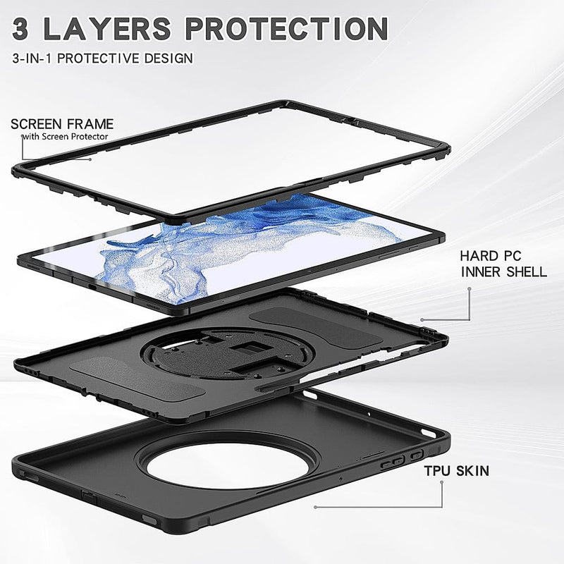 PROTECTION Hand Strap Series Case for Samsung Galaxy Tab S8+ - Black