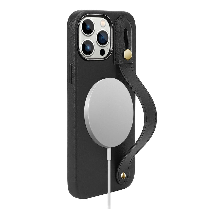 FingerGrip Series Case Genuine Leather with Magsafe for Apple iPhone 14 Pro Max - Black