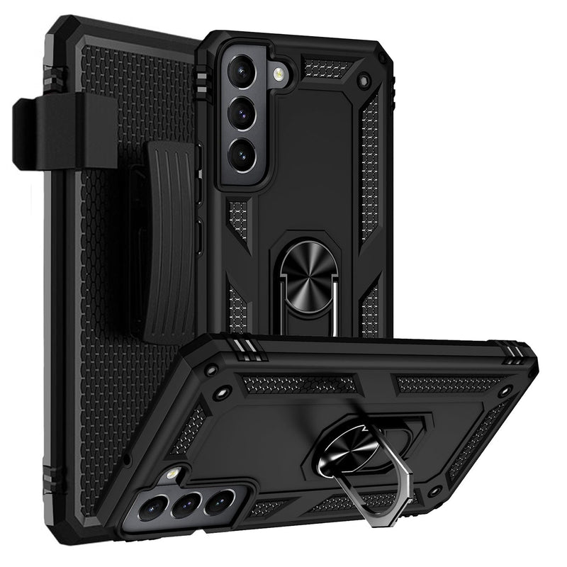 Military Kickstand Series Case with Belt Clip for Galaxy S22 Plus - Black