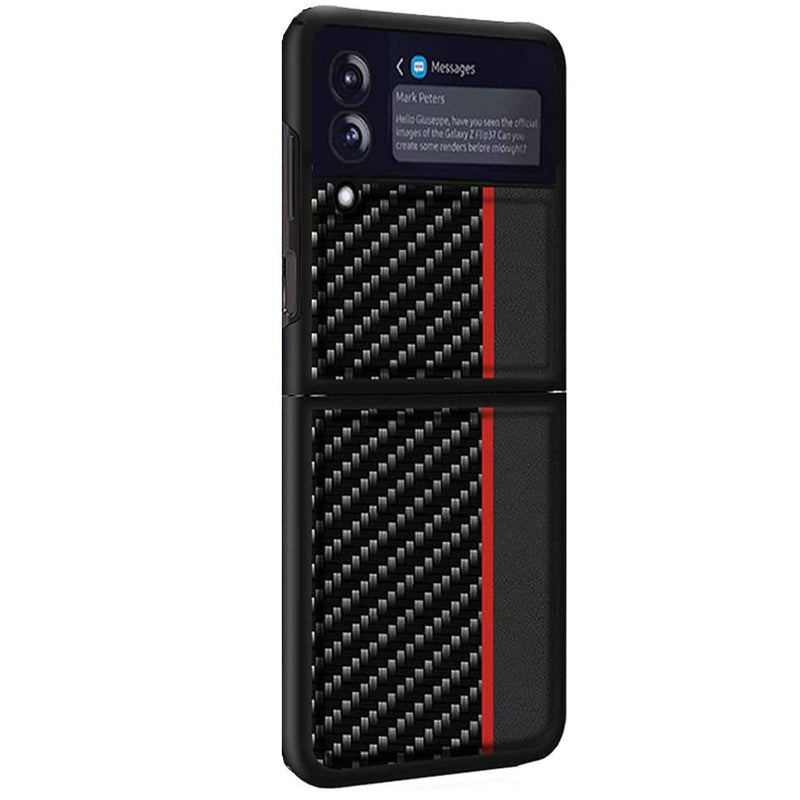 Hard Shell Silicone Series Case for Samsung Galaxy Z Flip 3 5G (Flip3) - Black/Carbon Fiber