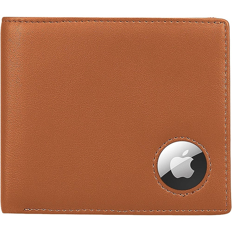 Genuine Leather Wallet Case for Apple AirTag - Brown