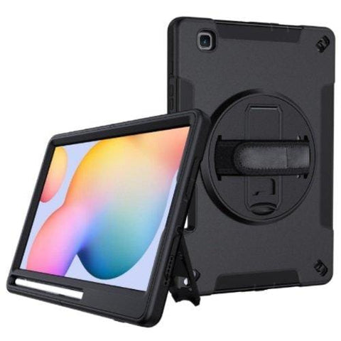 Samsung Galaxy Tab S6 Lite Case with Built-in Screen Protector and Hand Strap in Scorpion Black - Heavy Duty Series