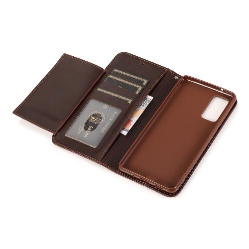 SaharaCase - Leather Folio Series Case - Galaxy S20 FE - Brown - Sahara Case LLC