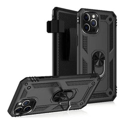 Black Heavy-Duty iPhone 12 (12 Pro) Case - Military Kickstand Series Case 