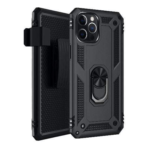 Black Rugged iPhone 12 Pro Max Case - Military Kickstand Series